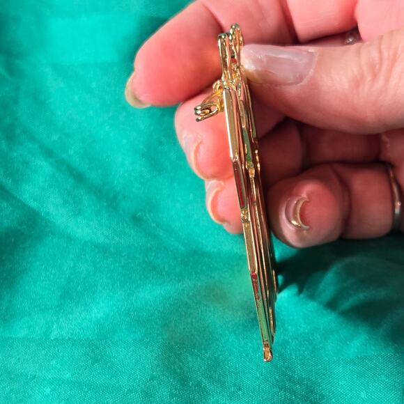 JJ Jonette Vintage Art Deco Style goldtone Double Date Brooch 1988 pin 80s prom - Picture 7 of 15